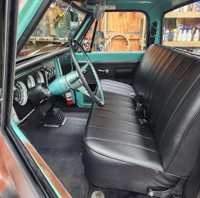 Classic truck bench seat in black vinyl — OEM-style restoration upholstery kit.