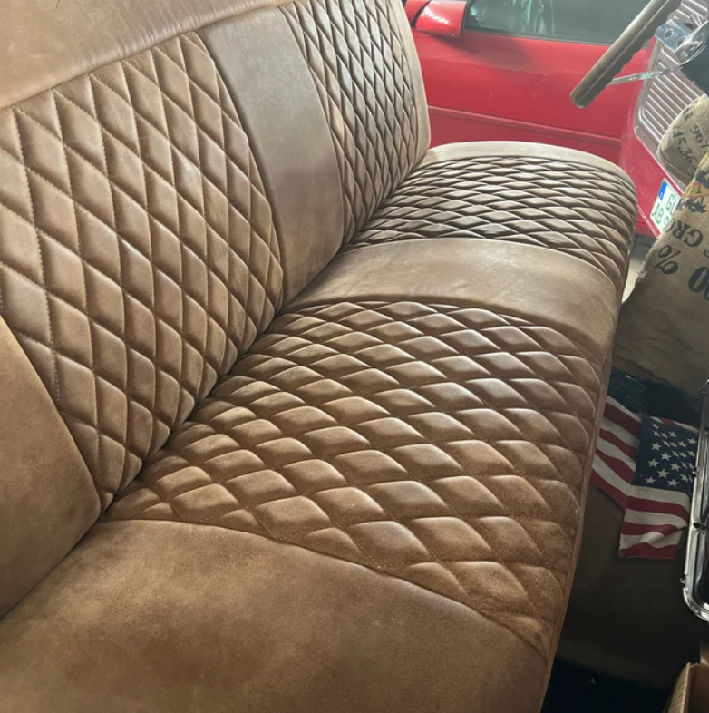 Dodge bench seat upholstery kit in tan vinyl — custom-fit truck seat cover alternative.